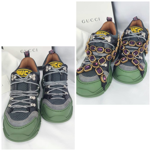 Gucci Flashtrek SEGA Green Removable Crystal IT 36 US 6 - Picture 1 of 9